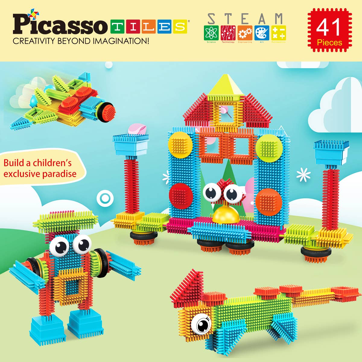 PicassoTiles 41 Piece Hedgehog Building Blocks Set PTB41