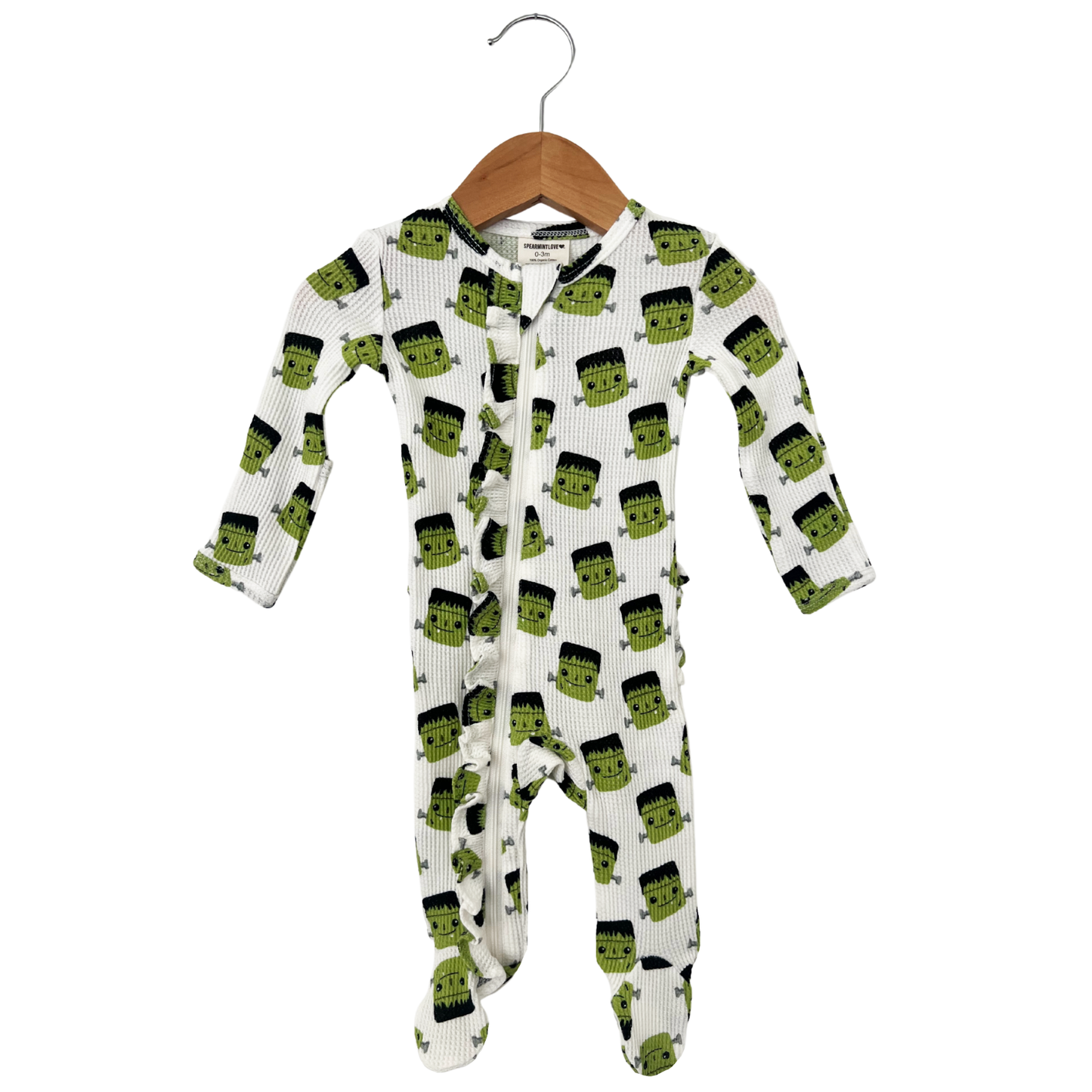 Organic Waffle Ruffle Zip Footie, Halloween Monster