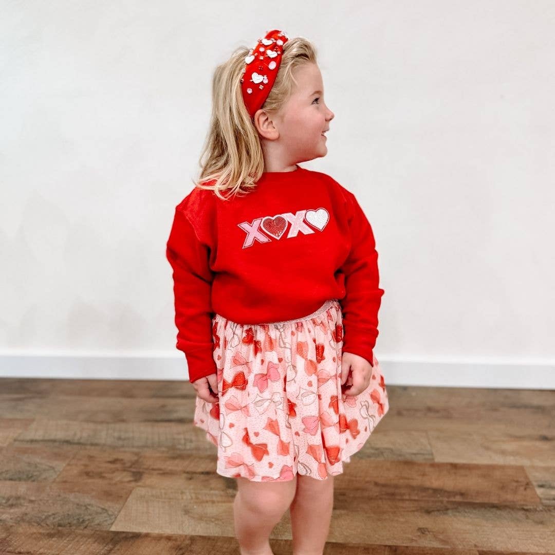 XOXO Sequin Patch Valentine's Day Sweatshirt - Kids Crewneck
