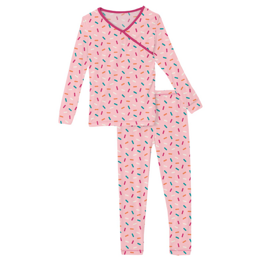 Lotus Sprinkles Print Long Sleeve Kimono Pajama Set