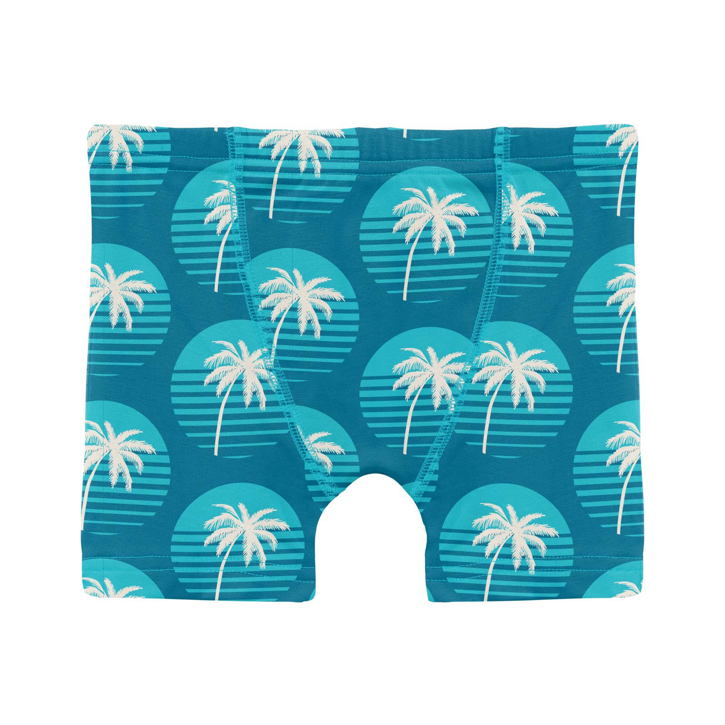 Cerulean Blue Palm Tree Sun Print Boy's Boxer Brief