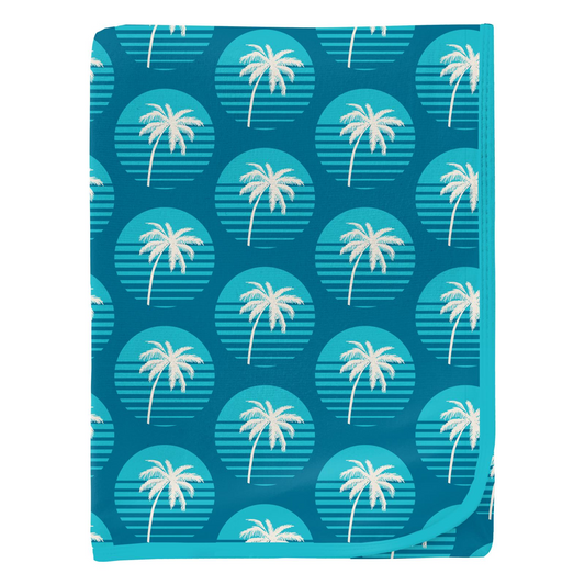 Cerulean Blue Palm Tree Print Swaddling Blanket