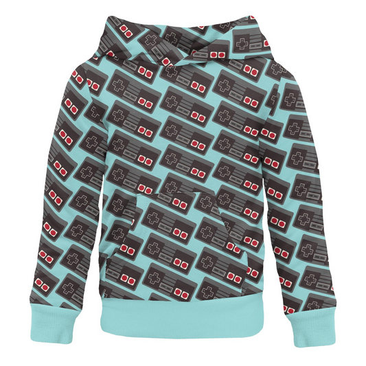 Summer Sky Retro Game Controller Fleece Kangaroo Pocket Pullover