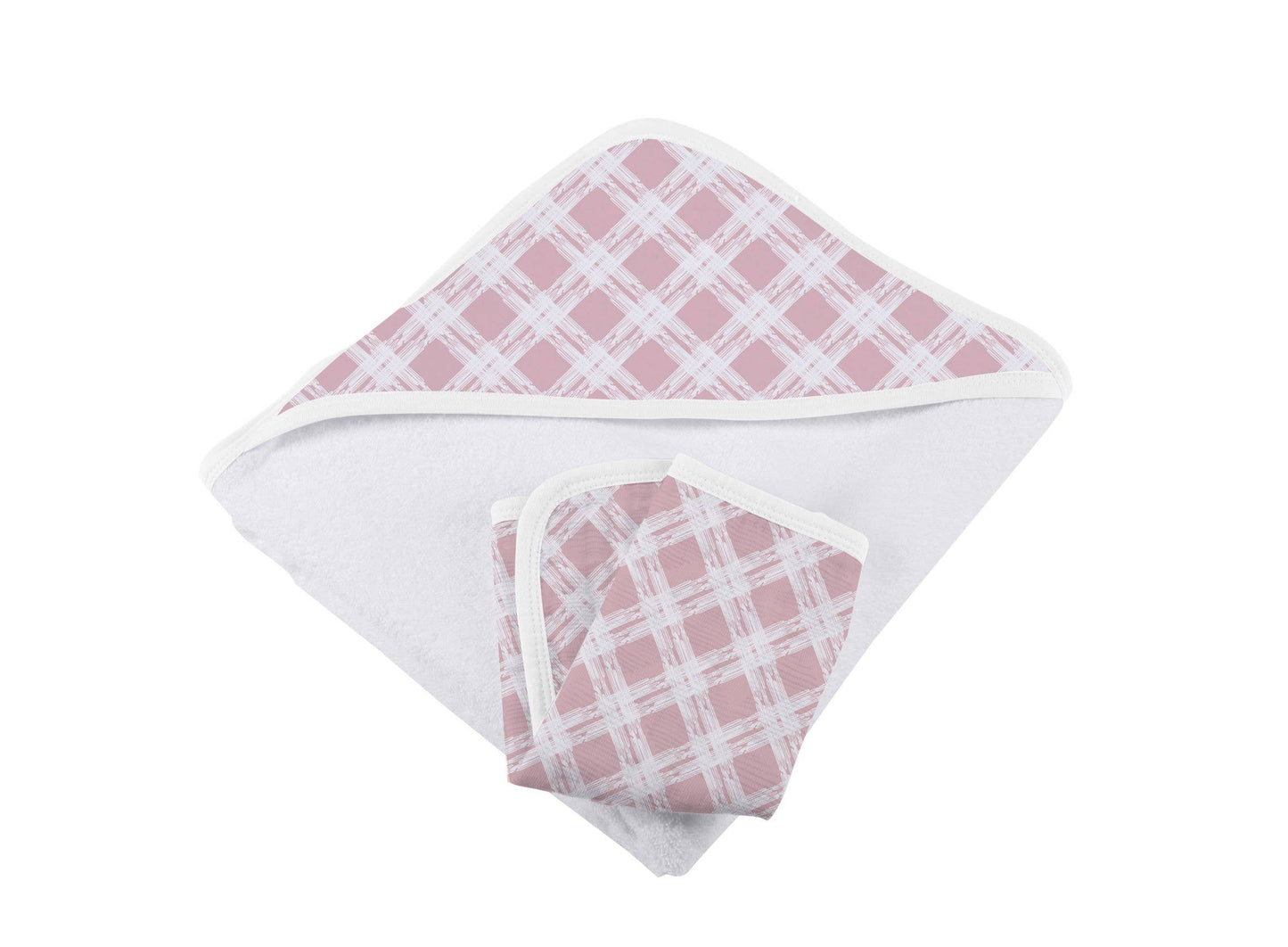 Pink Plaid - Hooded Towel and Washcloth Set