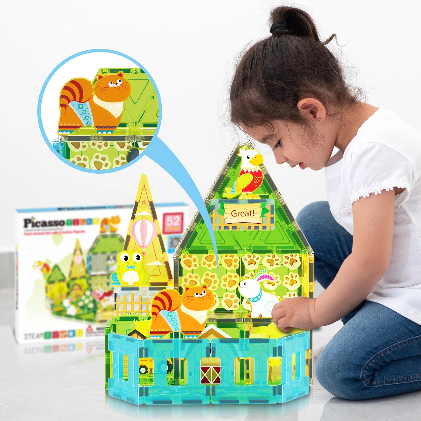 Magnet Tile Building Blocks Farm Animal Set