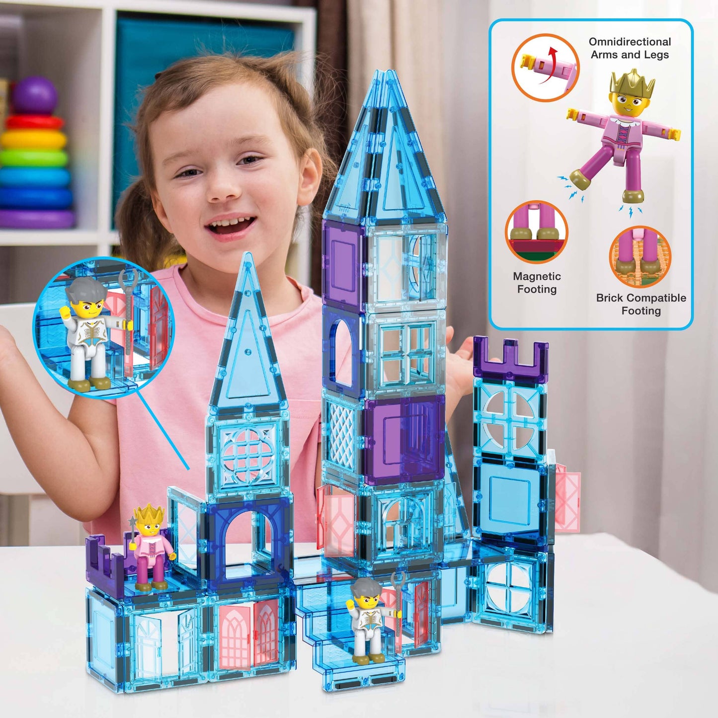 72 Piece Magnetic Building Tiles Castle Winter Ice Theme