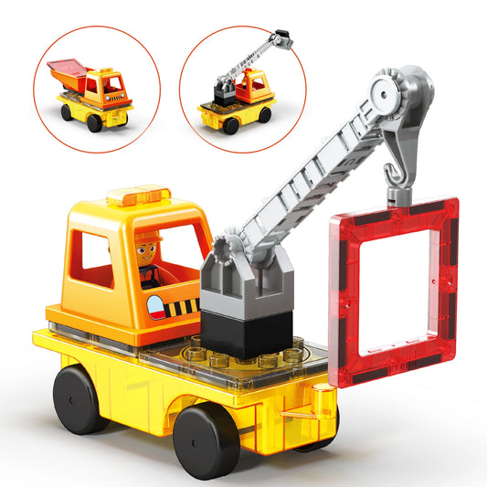 Magnet Tiles Building Blocks 3in1 Crane, Dump Truck & Ladder Set