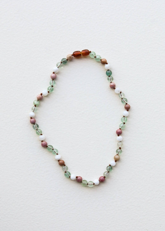 Fluorite + Moonstone + Rhodonite || Natural Gemstone Necklace