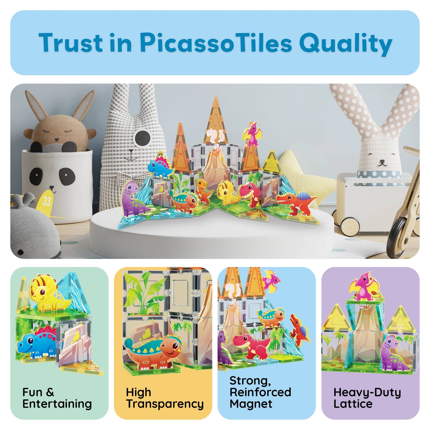 PicassoTiles 38pc (Dinosaur Theme) Magnetic Tile Building Set