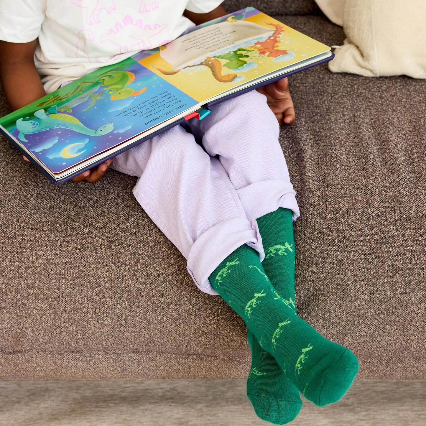 Kids Socks that Give Books (Green Dinosaurs)