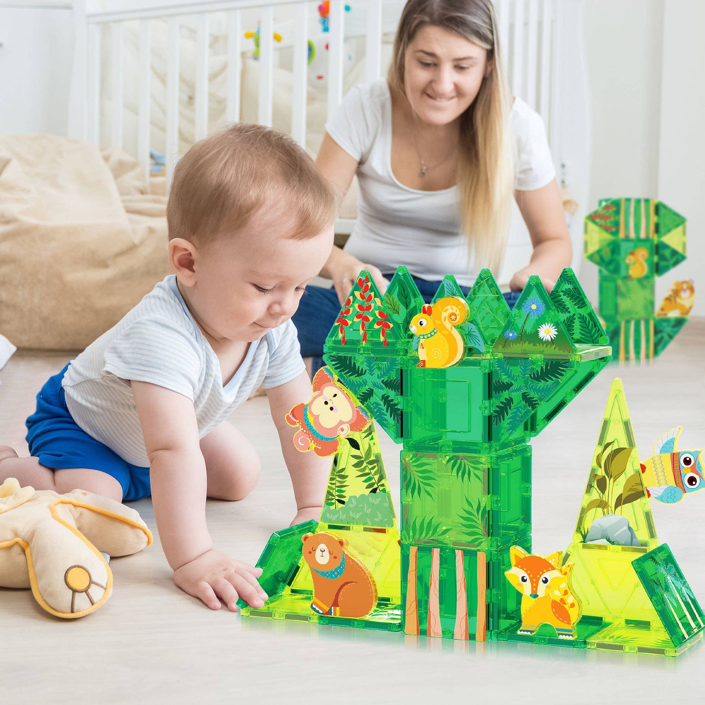 PicassoTiles 56pc (Forest Theme) Magnetic Tile Building Set