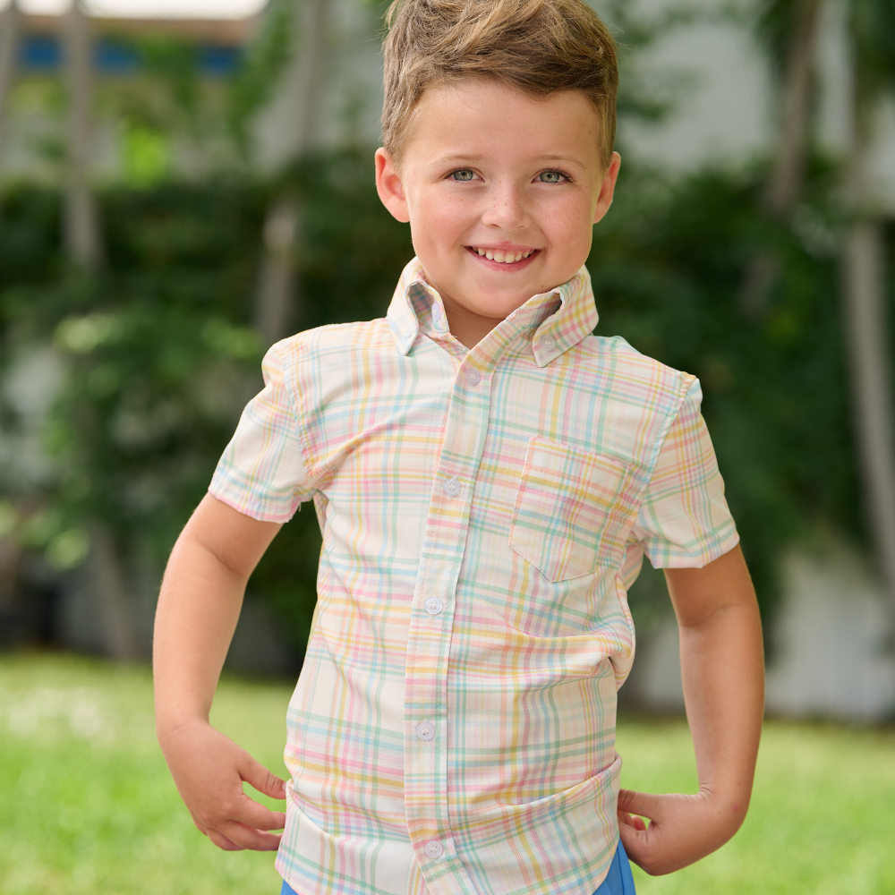 Boys Spring Short Sleeve Button Down - Henry Easter Plaid