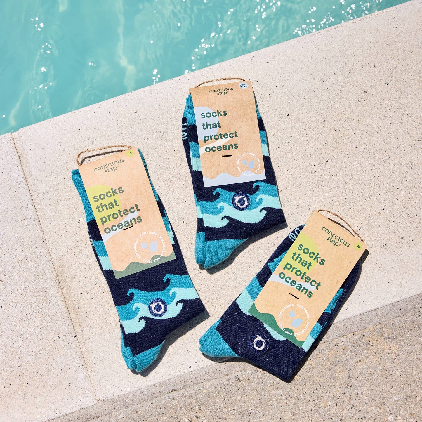 Kids Socks that Protect Oceans (blue with waves)