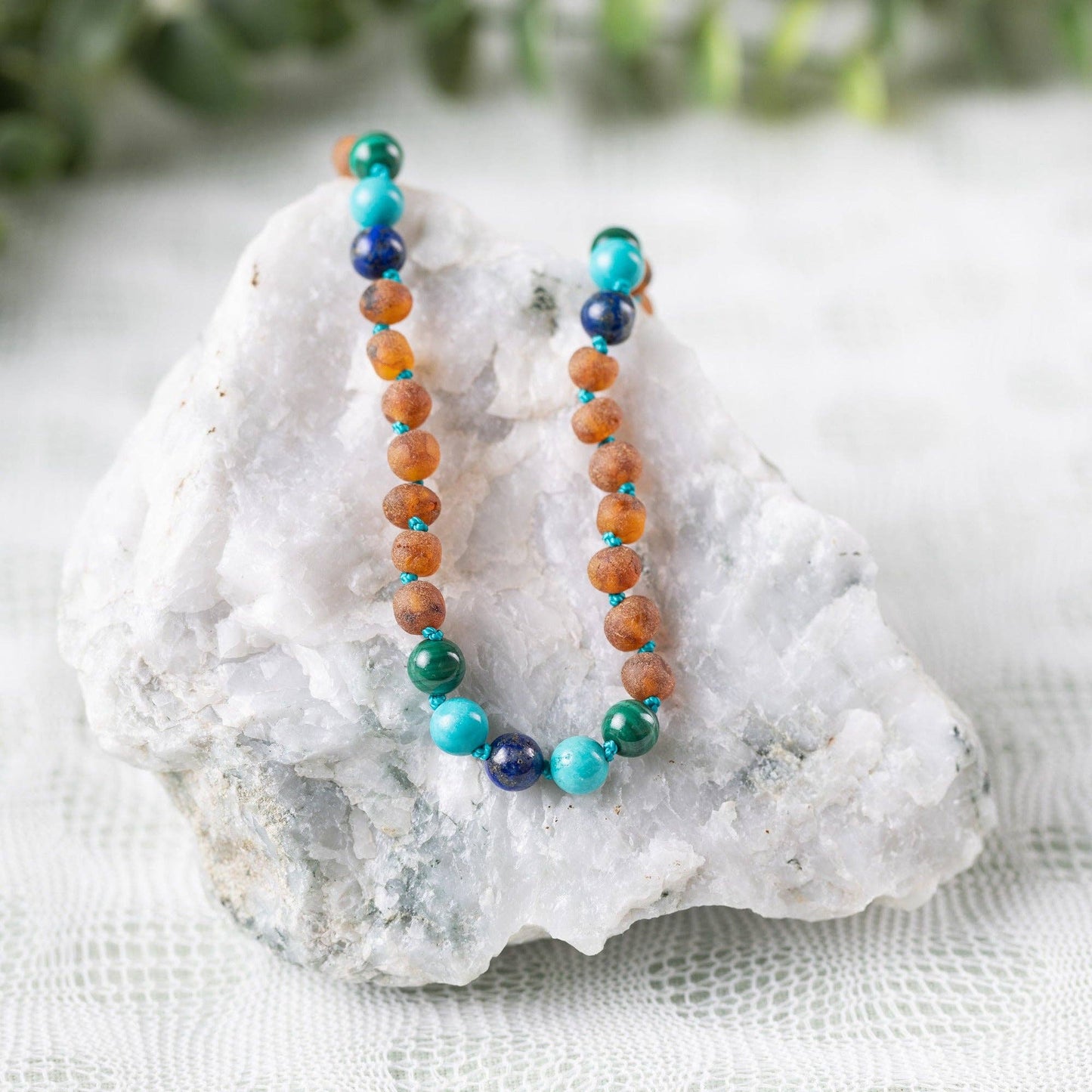 Malachite Mix + Raw Cognac Amber Necklace