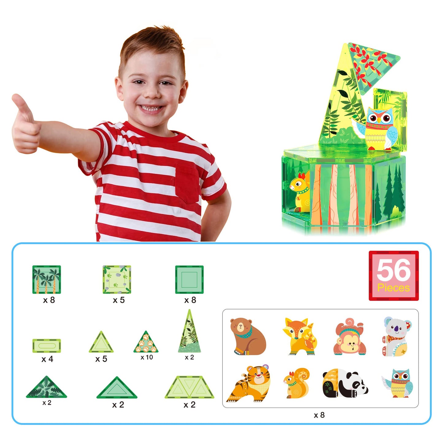 PicassoTiles 56pc (Forest Theme) Magnetic Tile Building Set