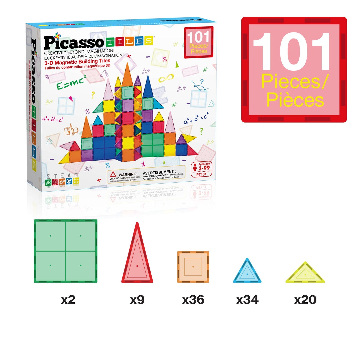 PicassoTiles (101pc) (Magnetic Tile Building) Set