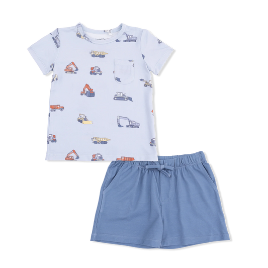 Construction Vehicles | Crew Neck Tee with Casual Short