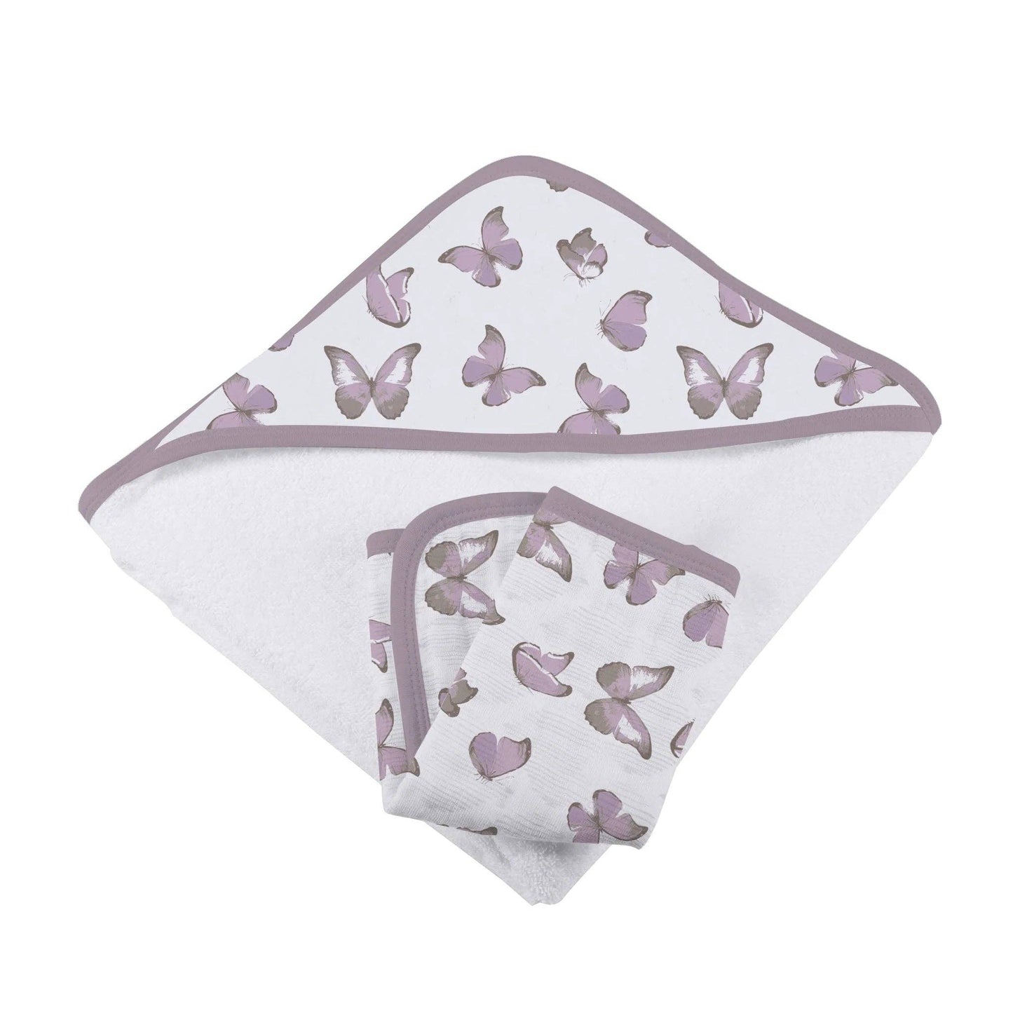 Winsome Butterflies | Cotton Hooded Towel and Washcloth Set
