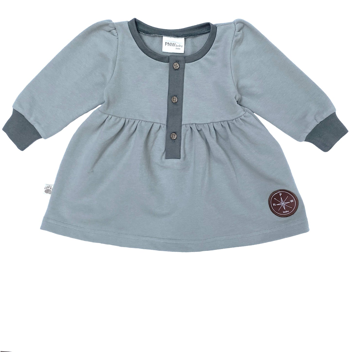 PNW Baby Button Dress- Glacier