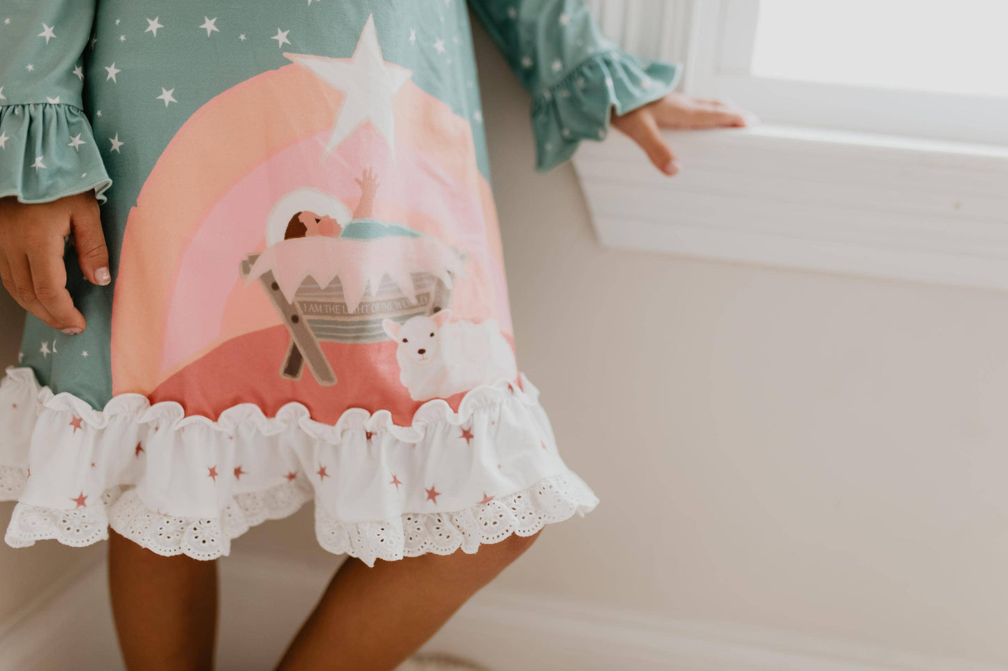 Girls Nativity Ruffle Button Lounge Gown
