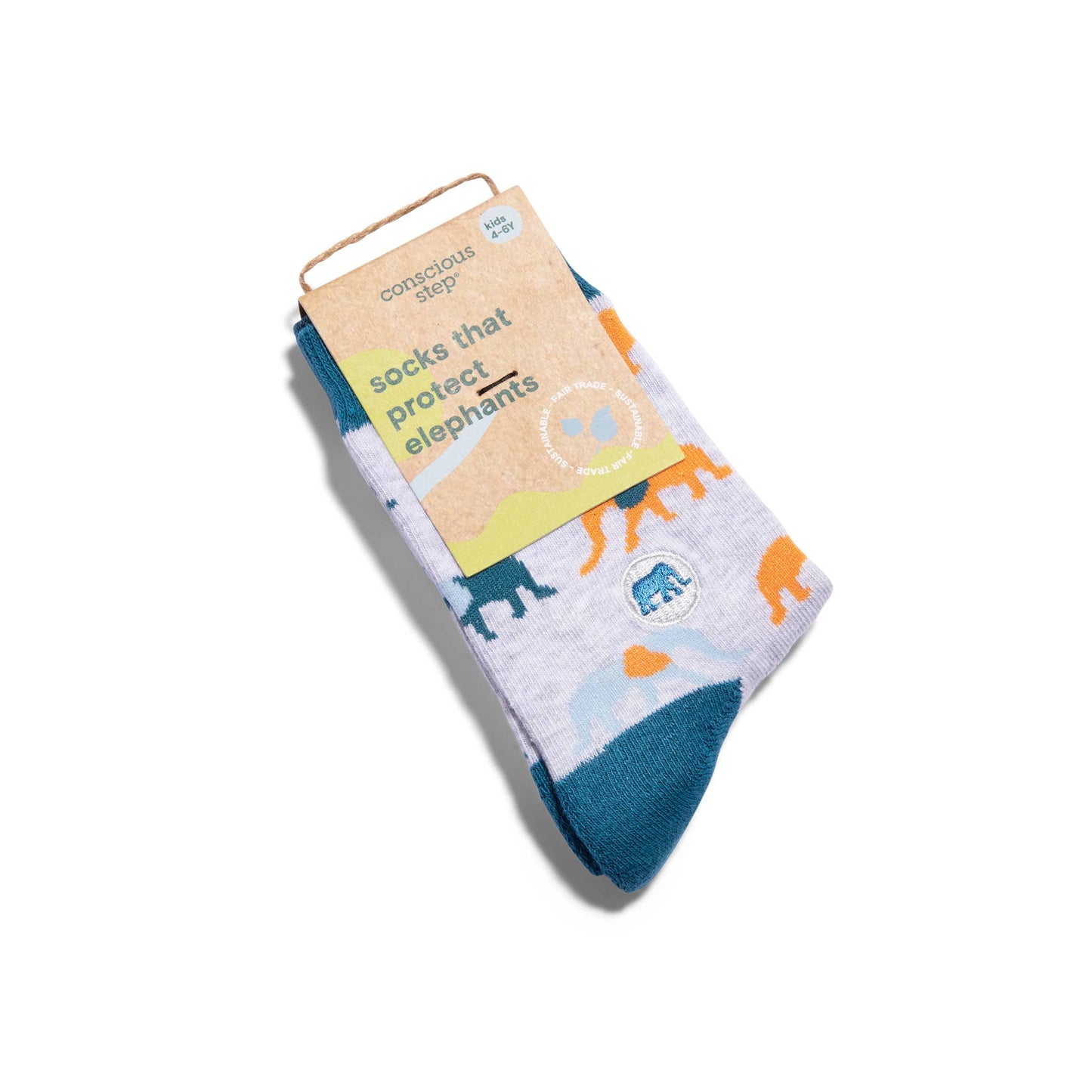 Kids Socks that Protect Elephants (light grey with elephants)