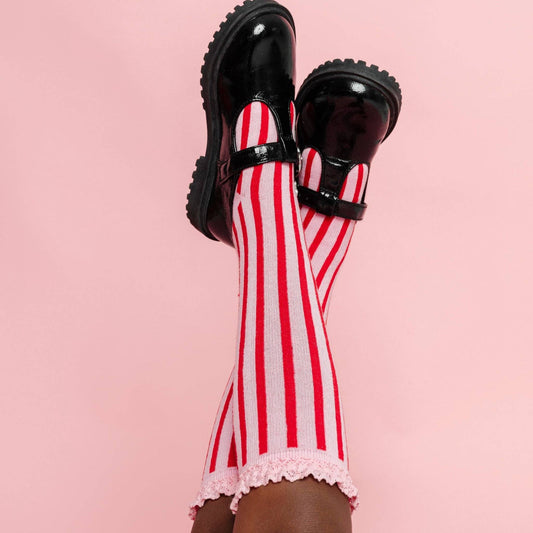 Candy Stripe | Lace Top Knee High Socks