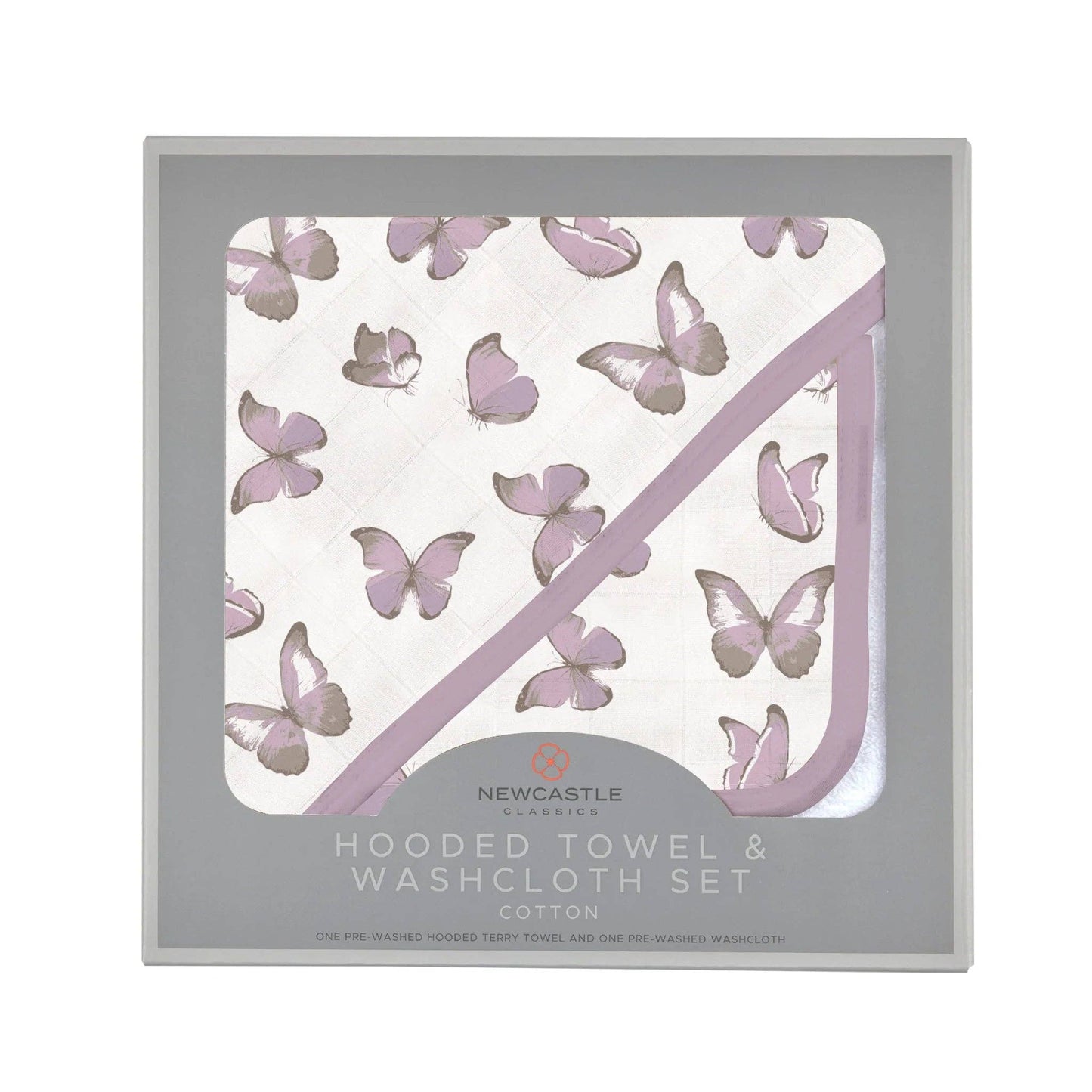 Winsome Butterflies | Cotton Hooded Towel and Washcloth Set