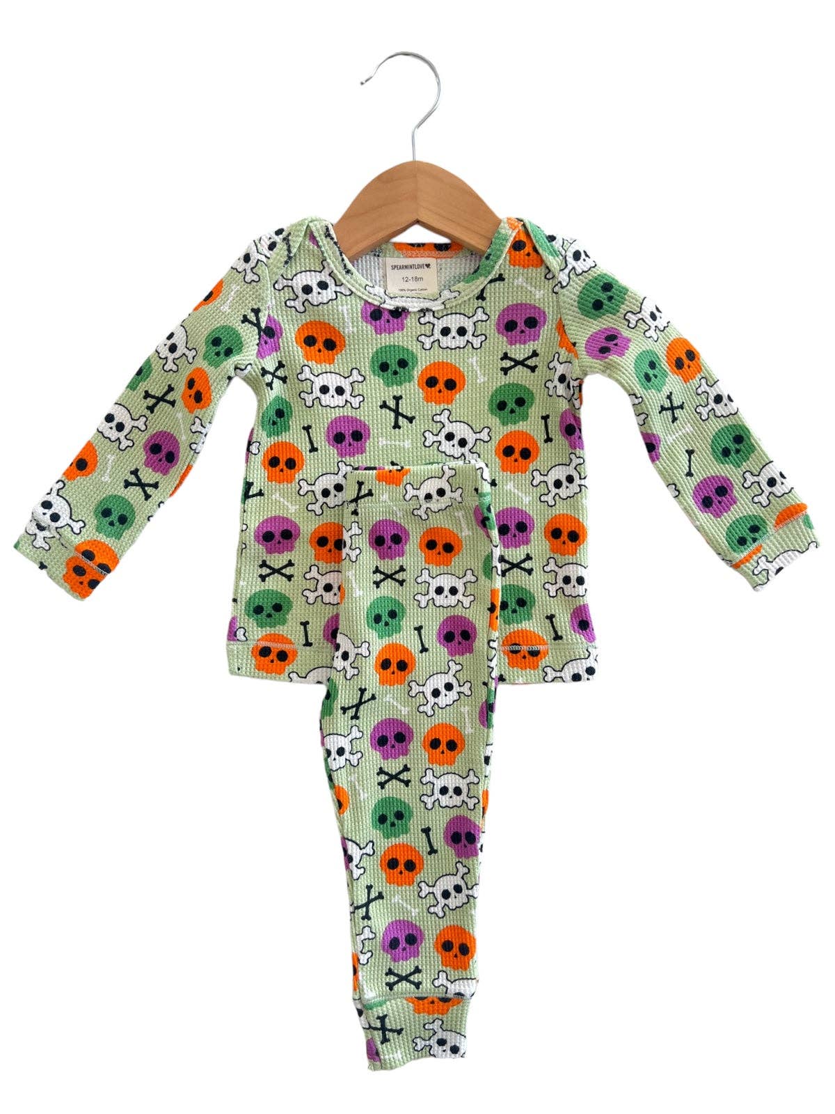 Organic Waffle 2-Piece Set, Candy Skulls Green