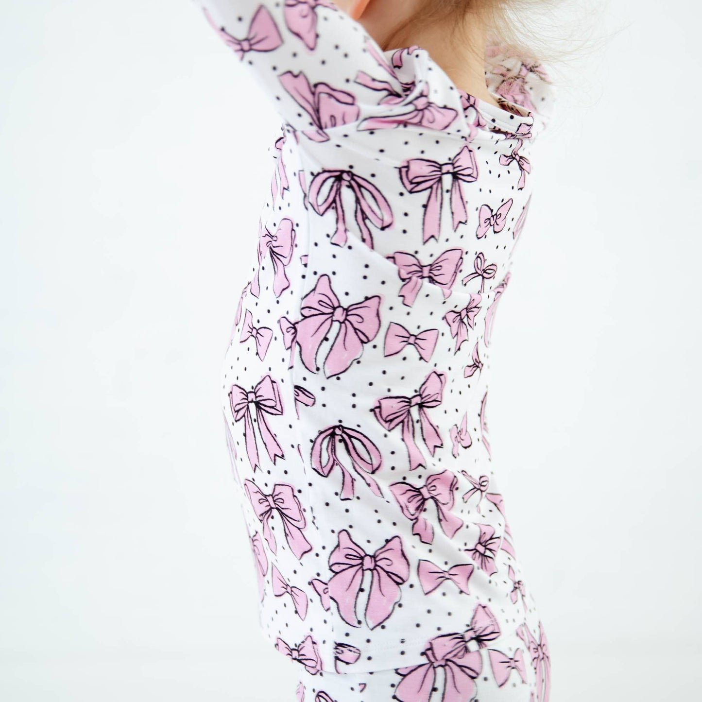 All Tied Up Pink Bows Kids Bamboo Two Piece Pajamas Set