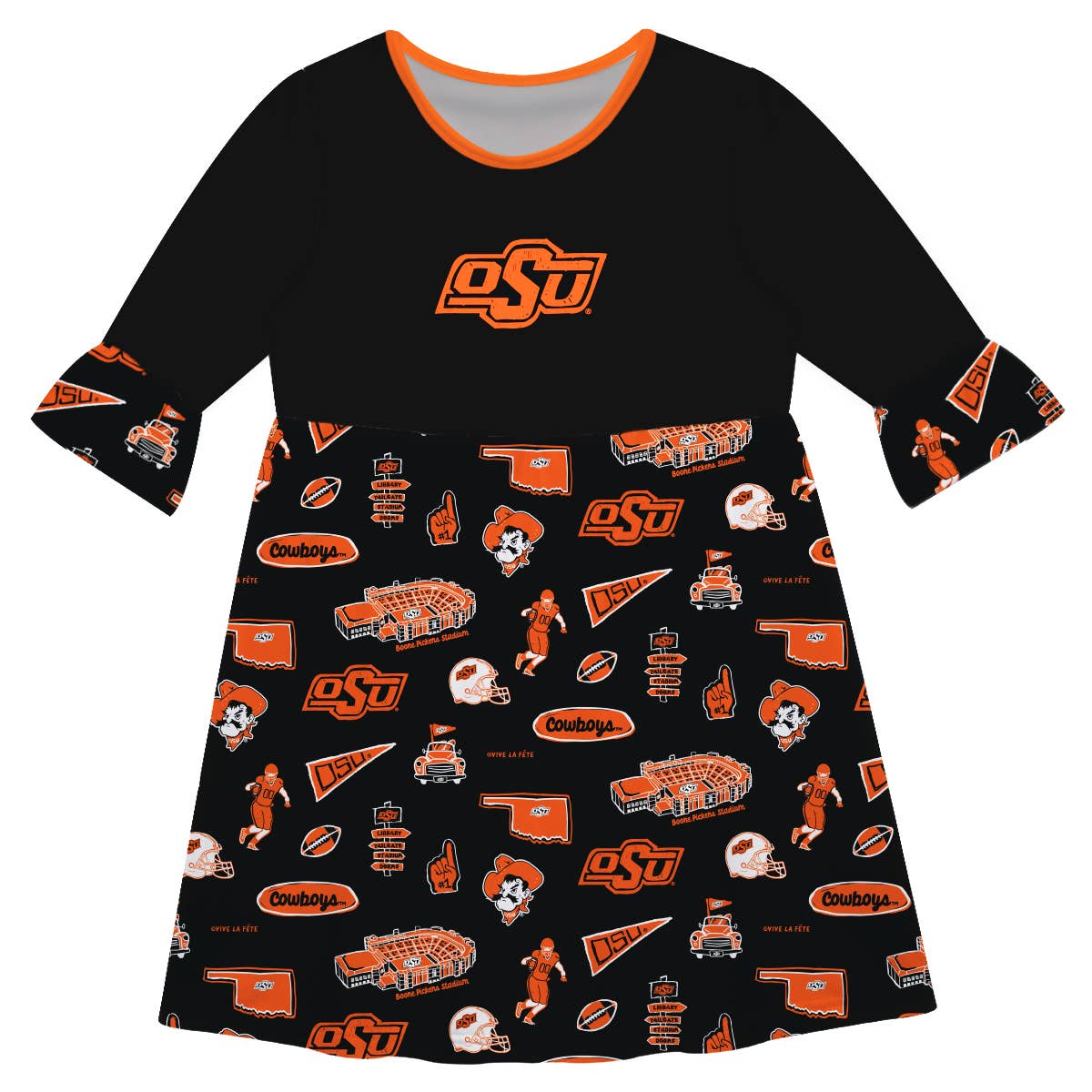 OSU Cowboys 3/4 Sleeve Sketched Impressions on Skirt