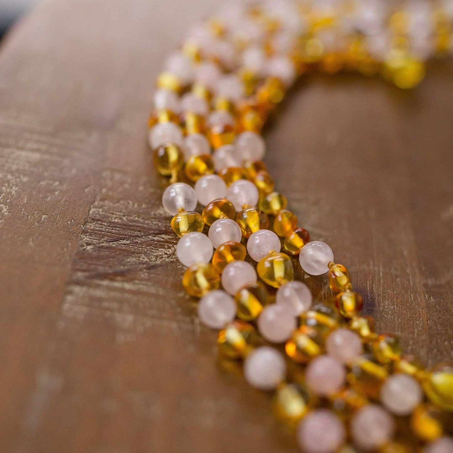 Rose Quartz + Honey Amber Necklace
