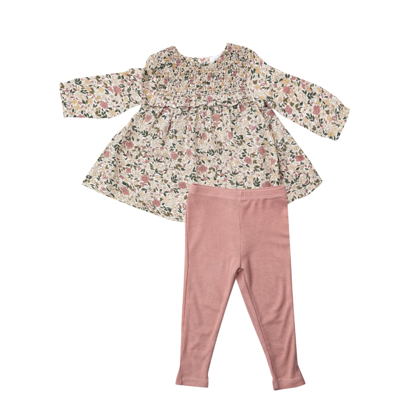 Natural Fall Floral Smocked Top and Rib Legging Set