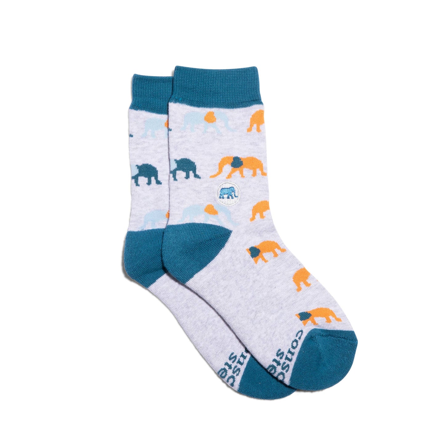 Kids Socks that Protect Elephants (light grey with elephants)