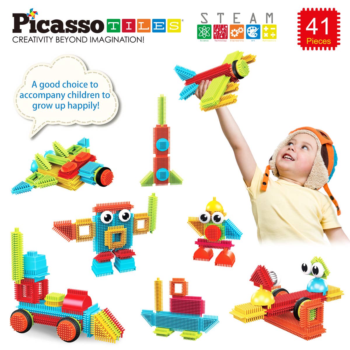 PicassoTiles 41 Piece Hedgehog Building Blocks Set PTB41