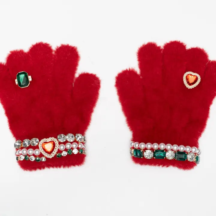 Ruby Red Jeweled Gloves