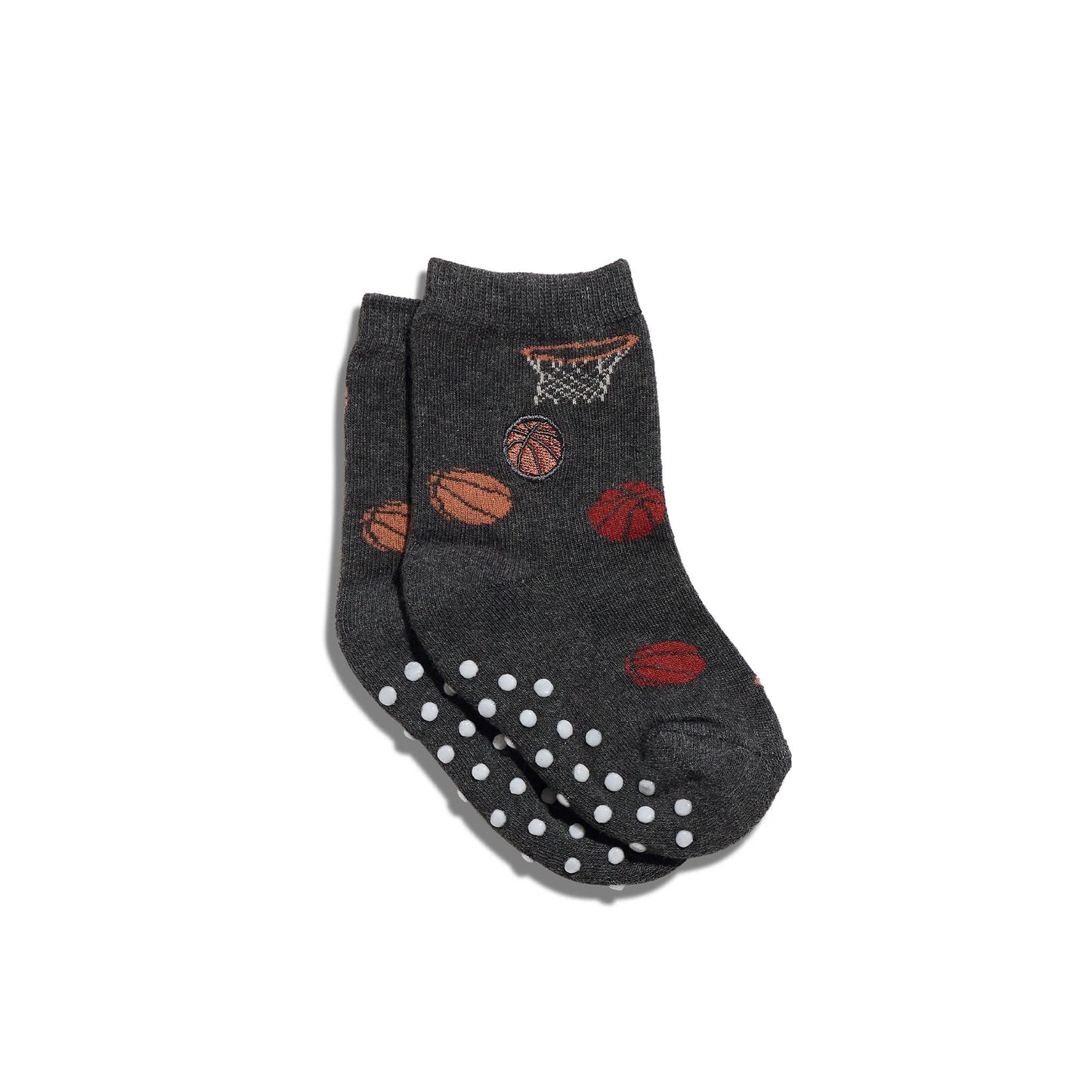 Kids Socks that Support Youth Sports (Gray Basketballs)