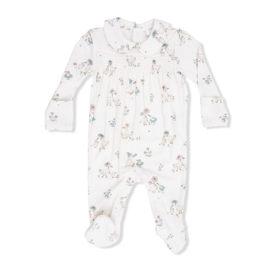 Flower Ducklings | Smocked Peter Pan Snap Footie