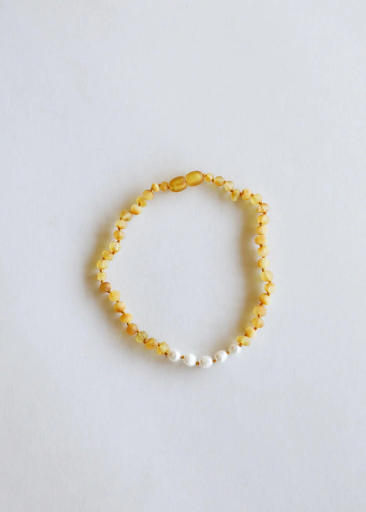 Raw Honey Balic Amber + Pearl Necklace