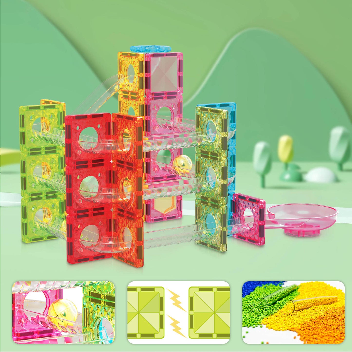 60 Piece Mini Magnetic Marble Run Track Set