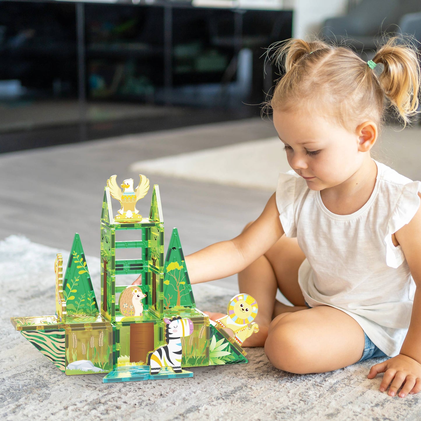 PicassoTiles 46pc (Safari Theme) Magnetic Tile Building Set