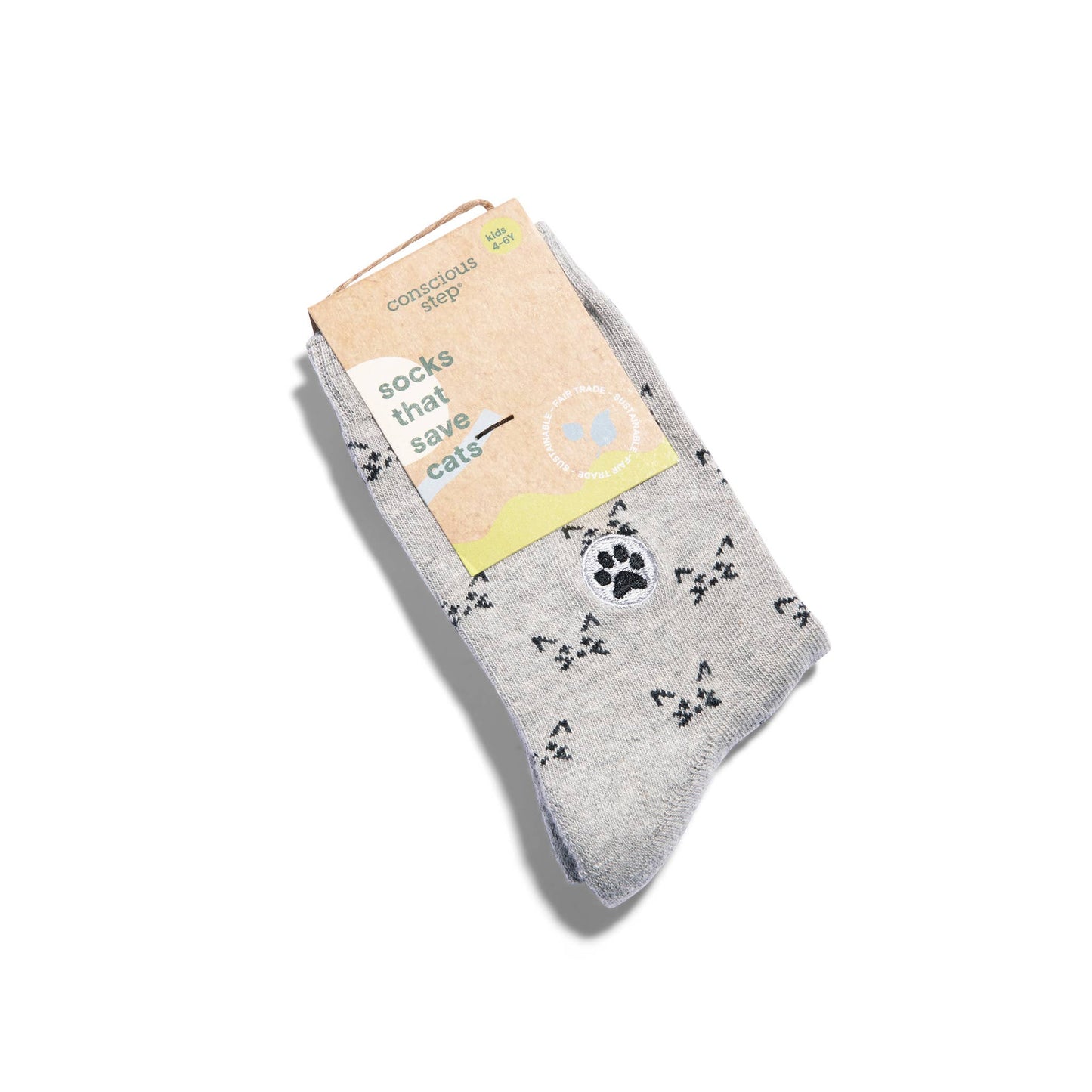 Kids Socks that Save Cats (grey with black cats)