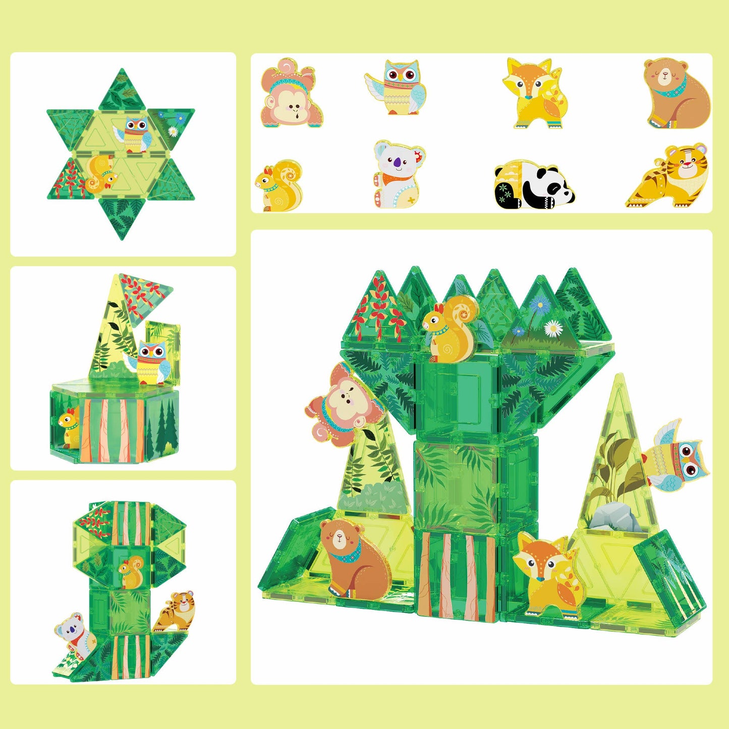 PicassoTiles 56pc (Forest Theme) Magnetic Tile Building Set