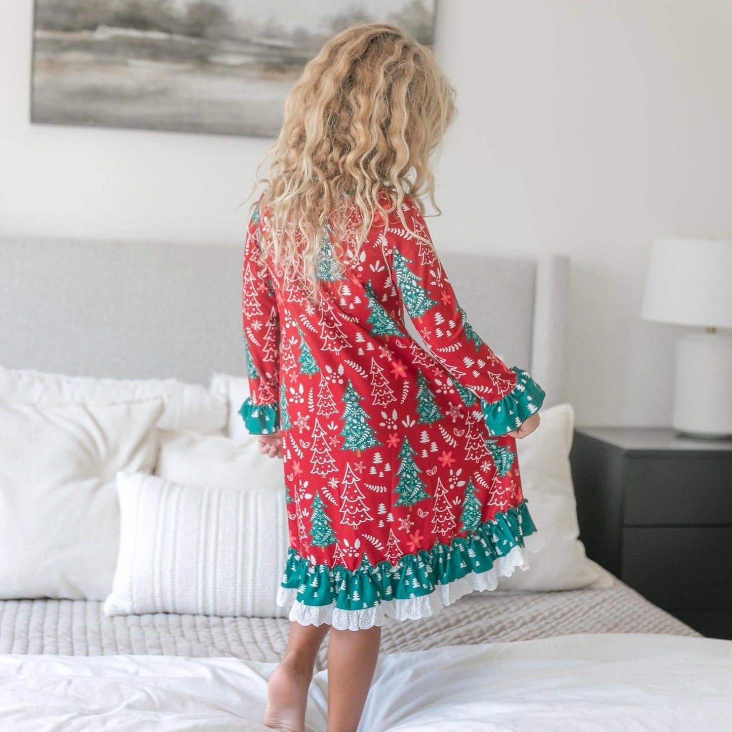 Red & Green Trees Holiday Ruffle Nightgown