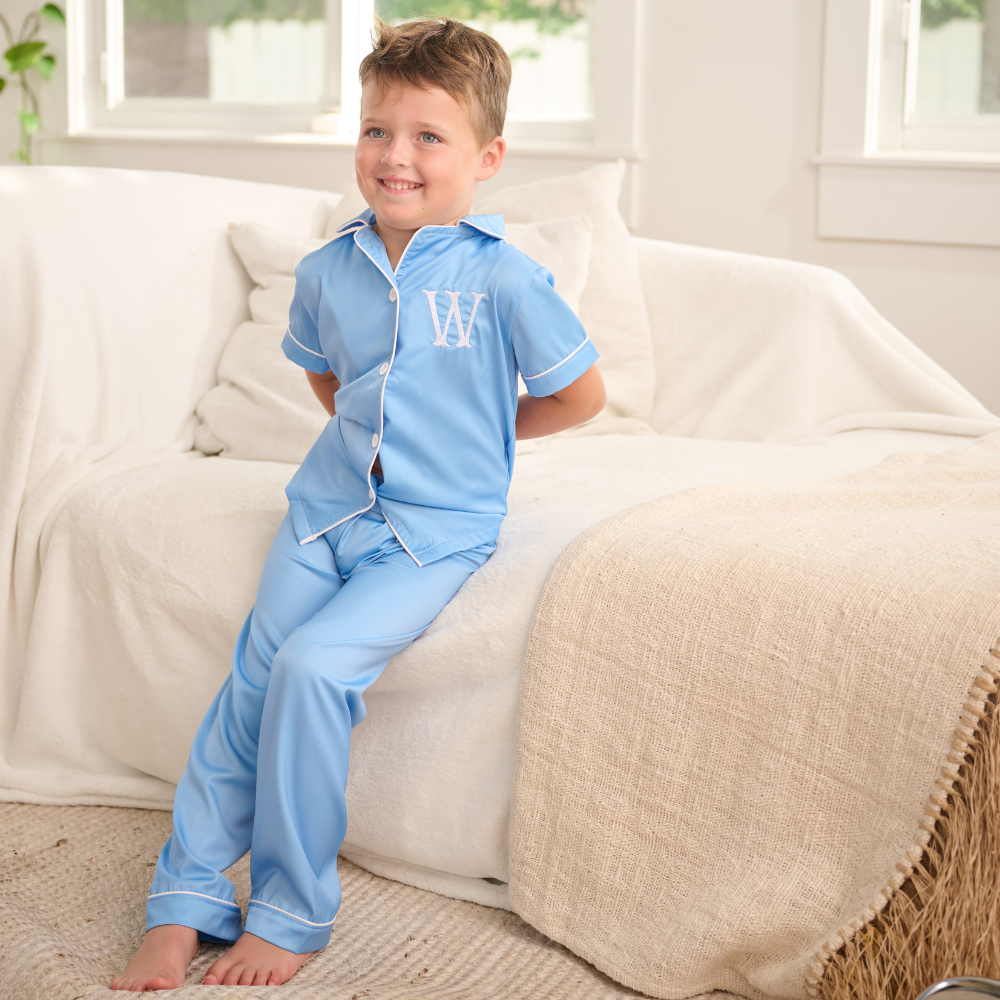 Kids Spring Summer Satin Pant Pajama Set - Powder Blue