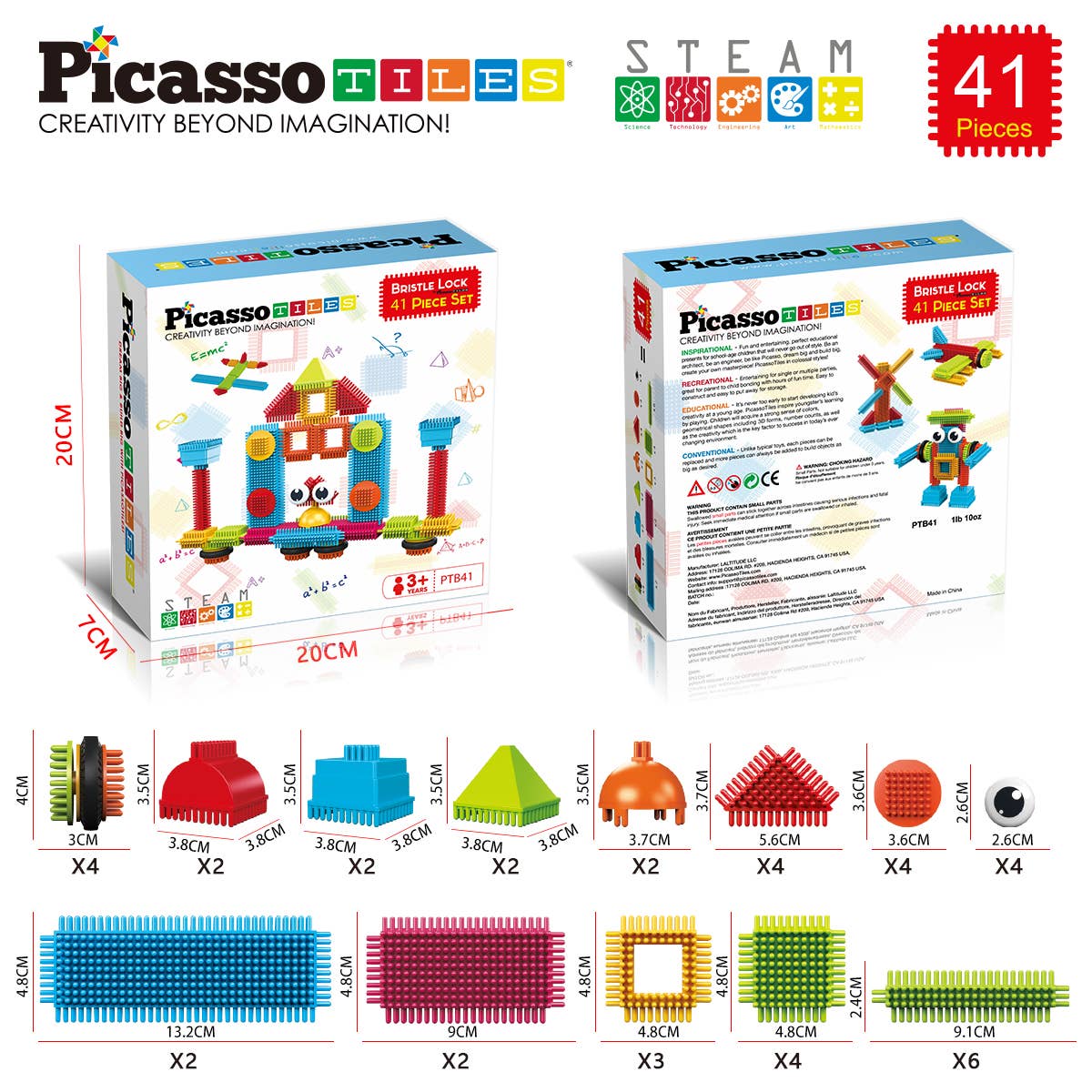 PicassoTiles 41 Piece Hedgehog Building Blocks Set PTB41