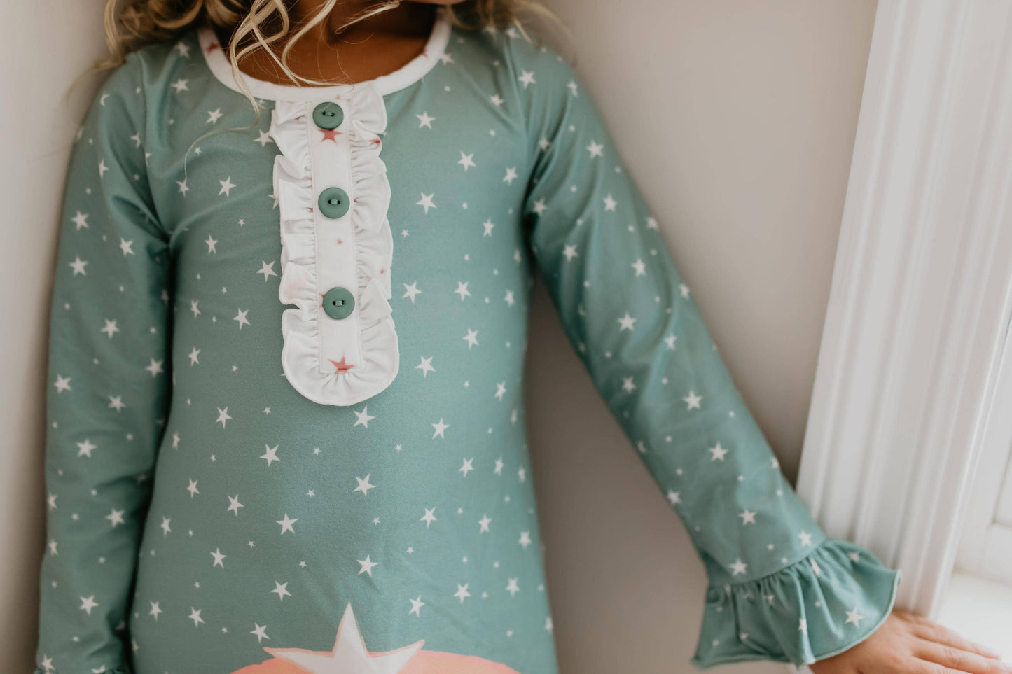 Girls Nativity Ruffle Button Lounge Gown