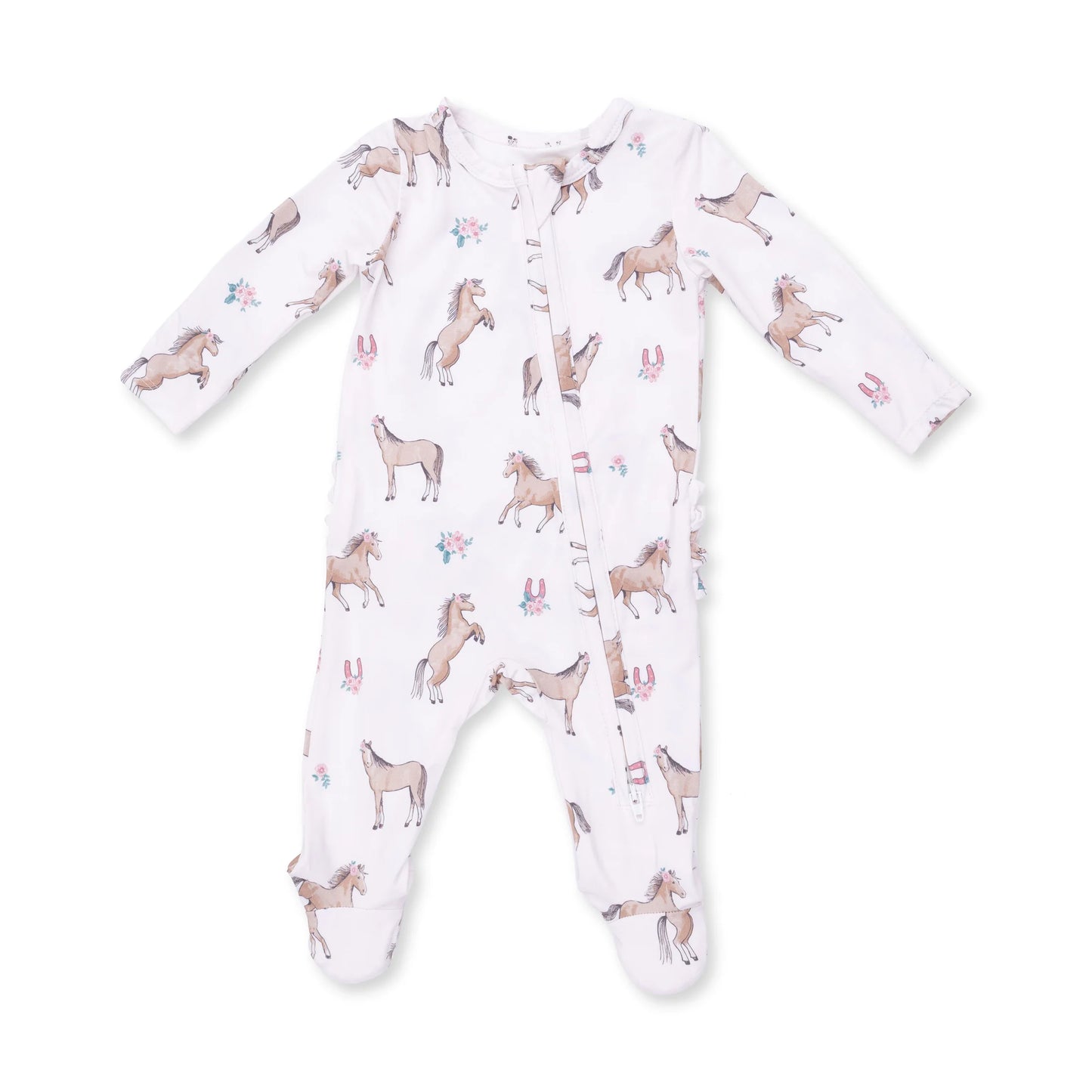 I Love Horses | 2 Way Ruffle Back Zipper Footie