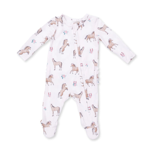 I Love Horses | 2 Way Ruffle Back Zipper Footie