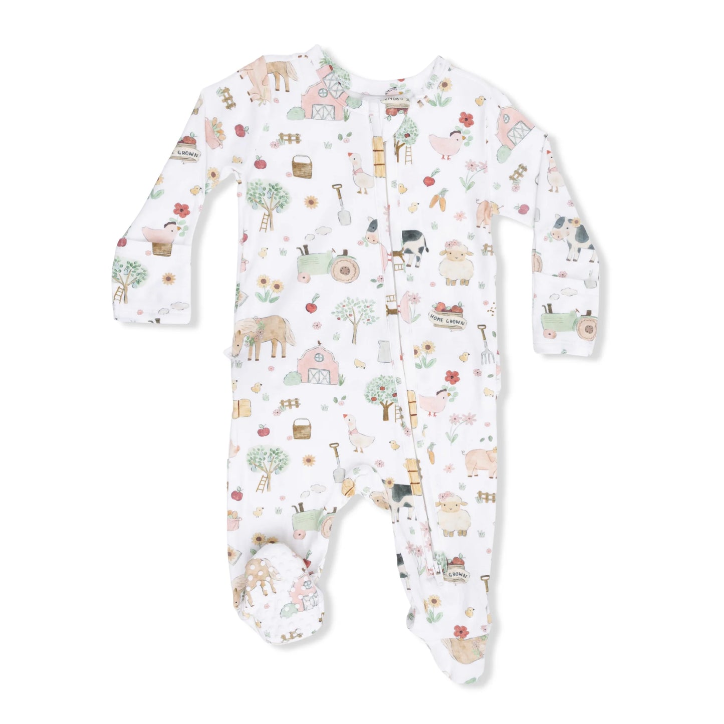 Cute Farm Animals Pink | 2 Way Ruffle Back Zipper Footie