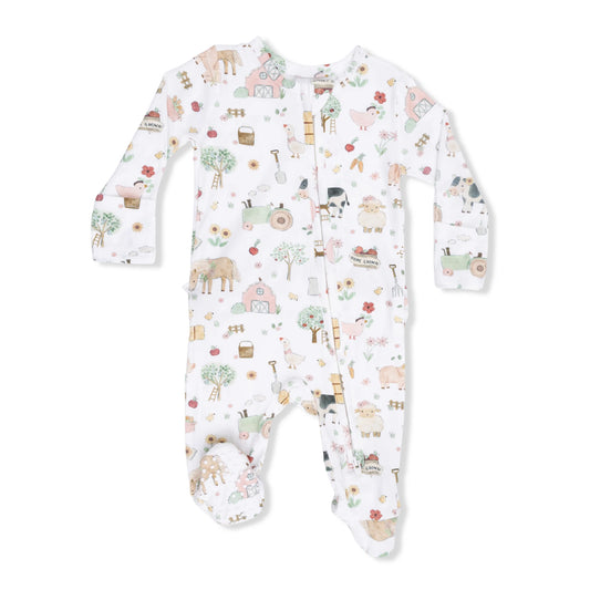 Cute Farm Animals Pink | 2 Way Ruffle Back Zipper Footie